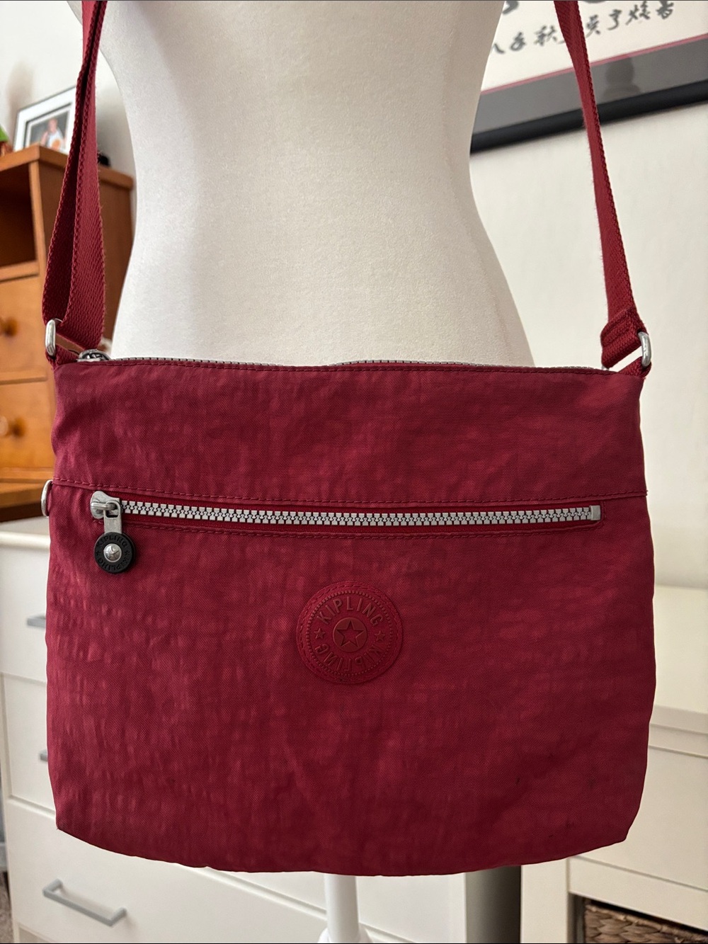 Kipling Burgundy Crossbody Bag with Front Zip Pocket